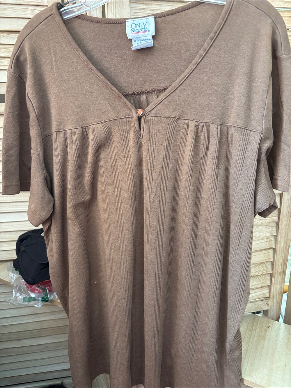 ONLY NECESSITIES Brown V-Neck Short Sleeve Tunic 1X